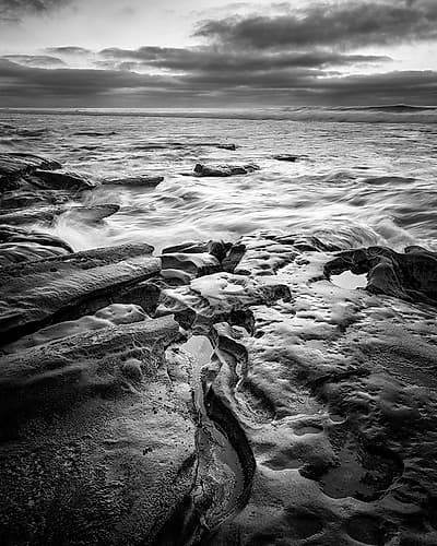 USA-California-La Jolla Dusk and surf at Coast Blvd Park Coastal Print